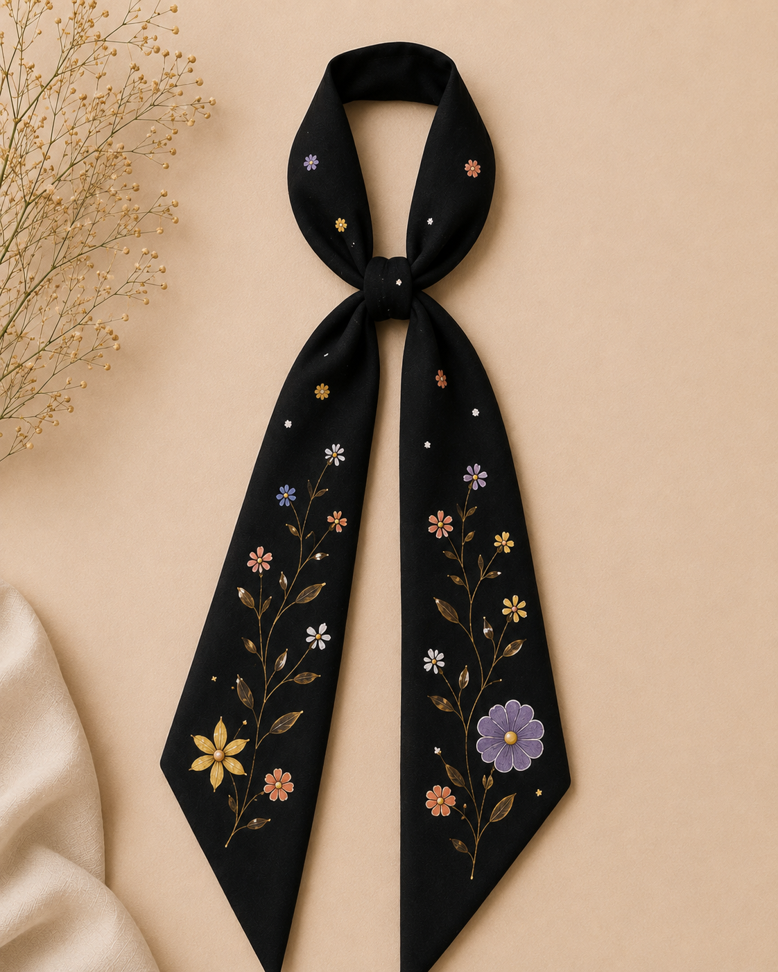 BLACK HAND-PAINTED HAIR TIE