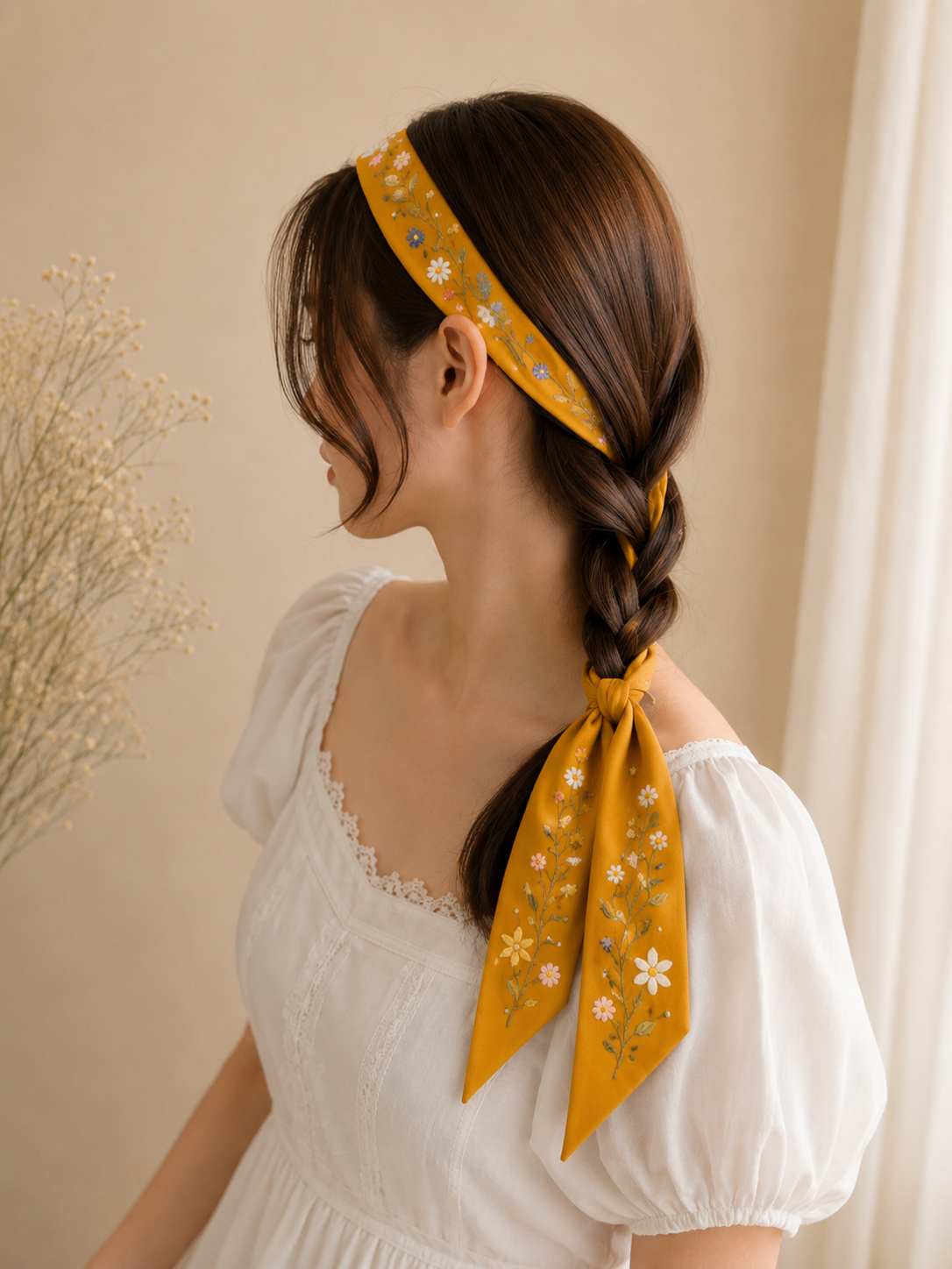 Mustard Hand Painted Hair Tie