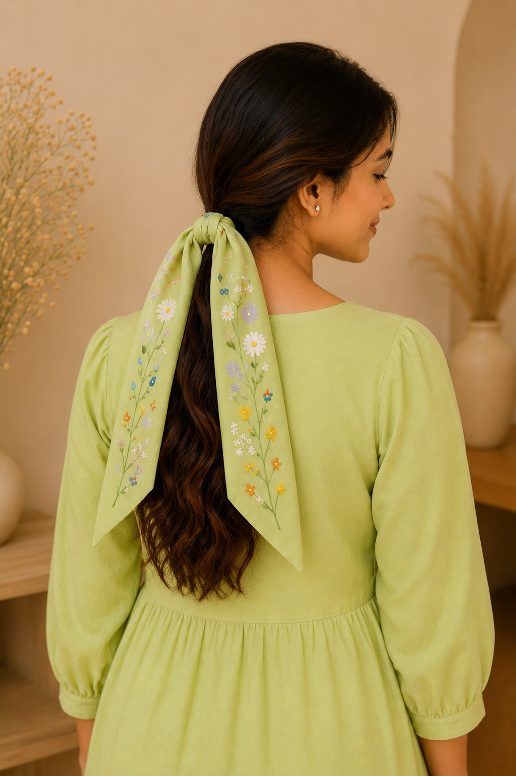 Sea green Hand Painted Hair Tie
