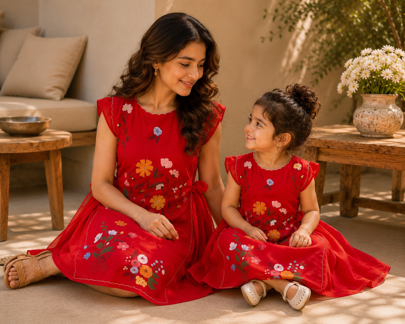 RED REVERIE TWINNING DRESS