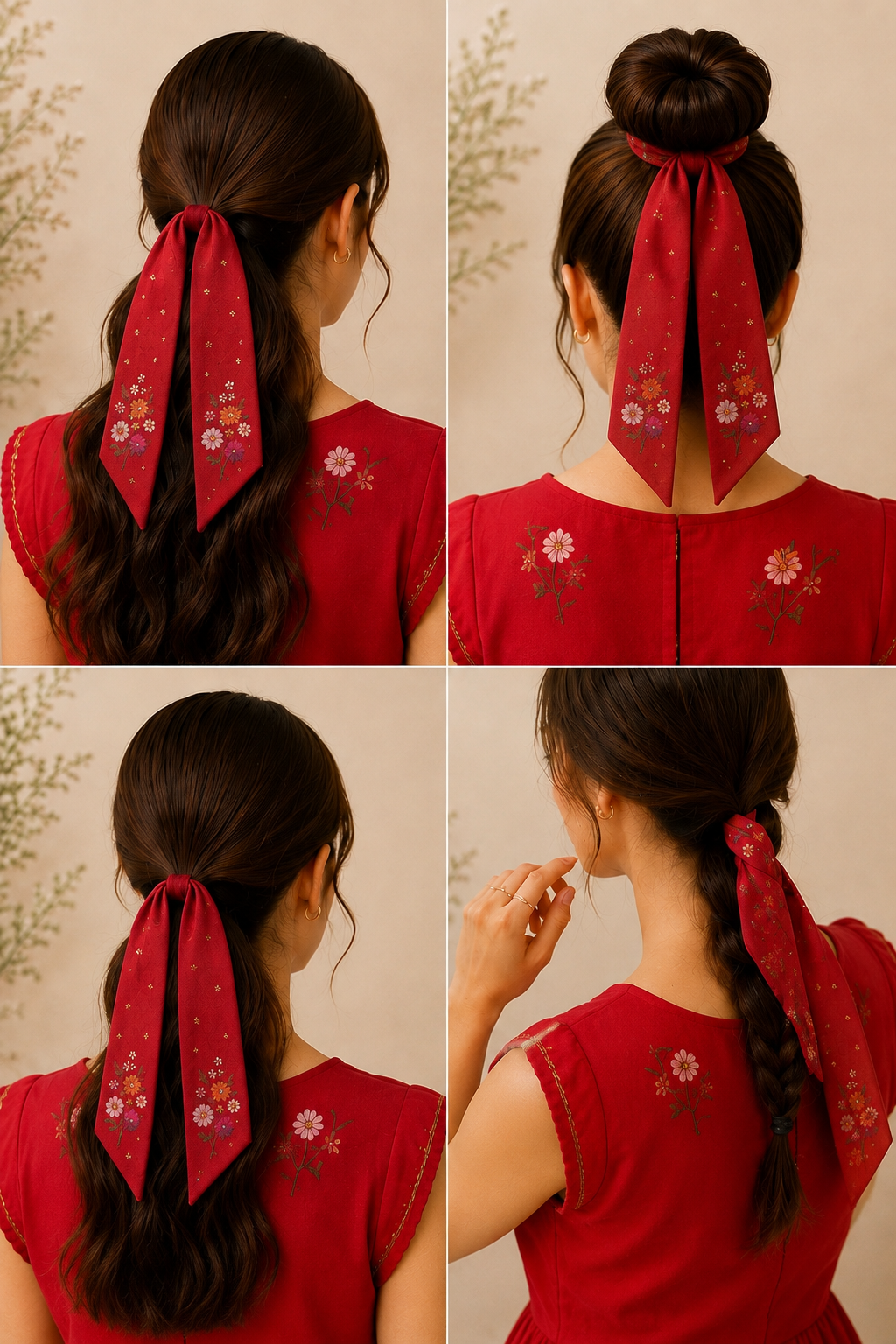 RED HAND-PAINTED  HAIR TIE
