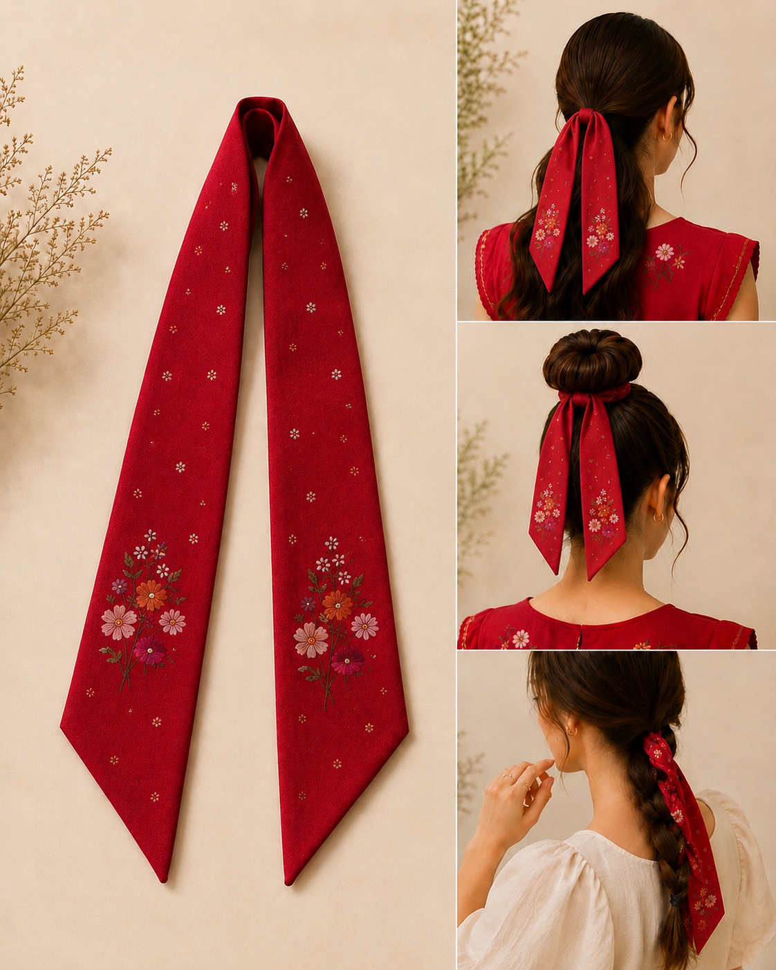 RED HAND-PAINTED  HAIR TIE