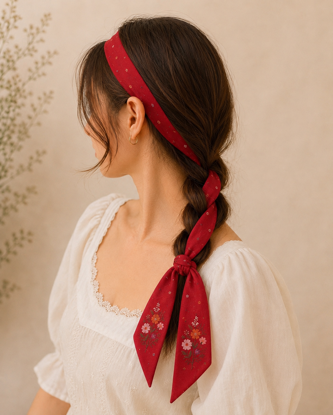 RED HAND-PAINTED  HAIR TIE