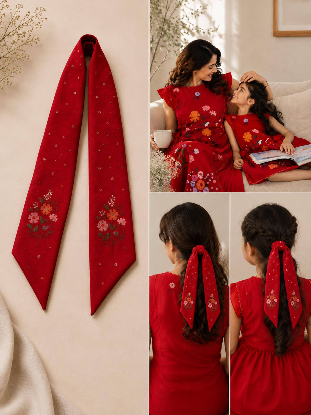 RED HAND-PAINTED  HAIR TIE