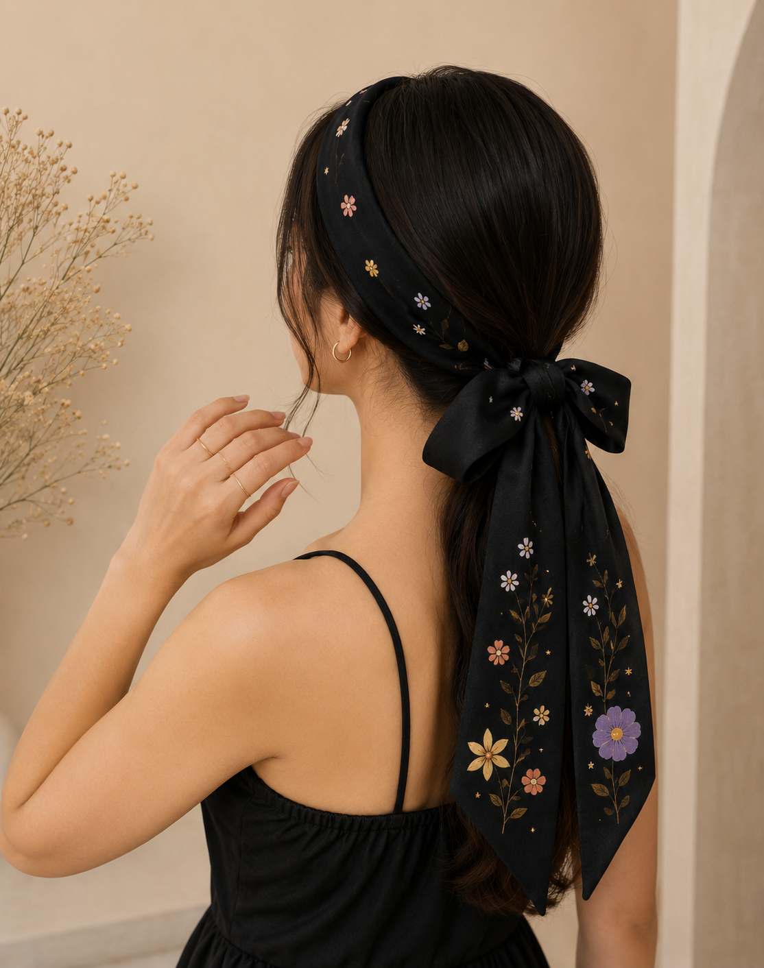BLACK HAND-PAINTED  HAIR TIE