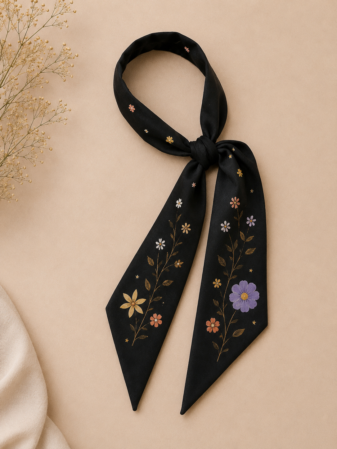 BLACK HAND-PAINTED  HAIR TIE
