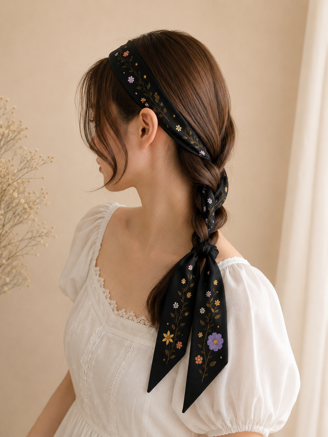 BLACK HAND-PAINTED  HAIR TIE
