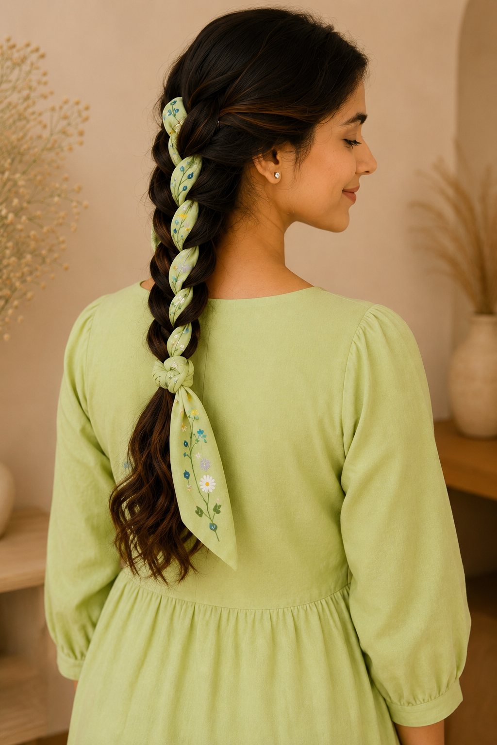 Sea green Hand Painted Hair Tie