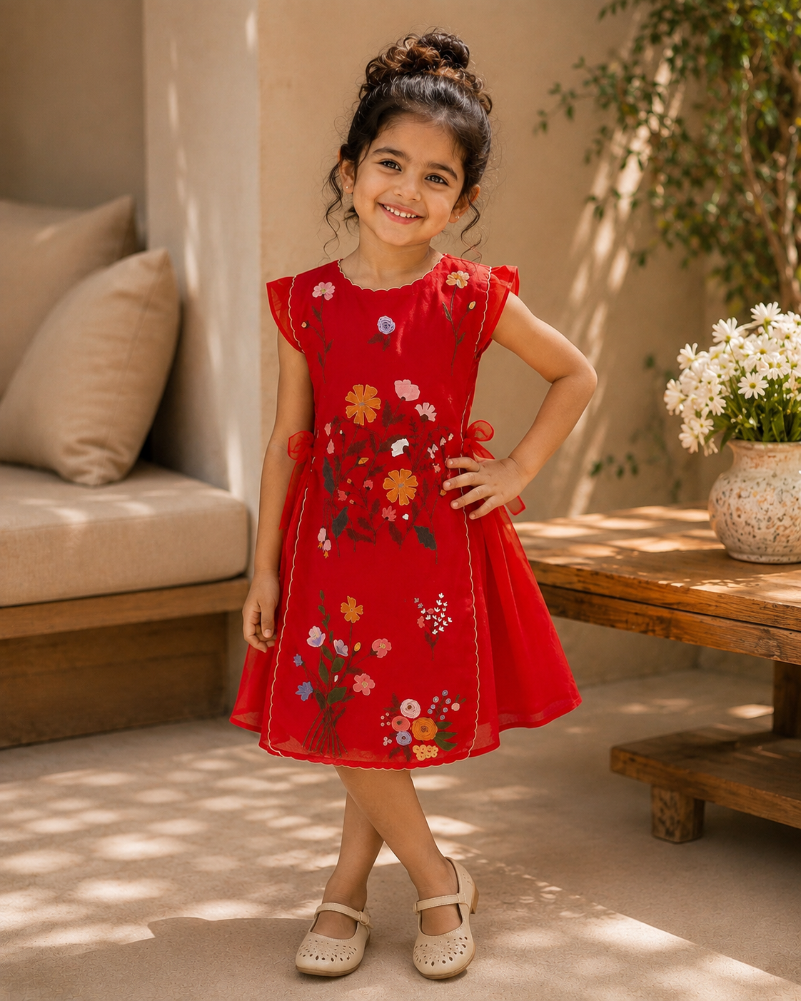 RED REVERIE TWINNING DRESS