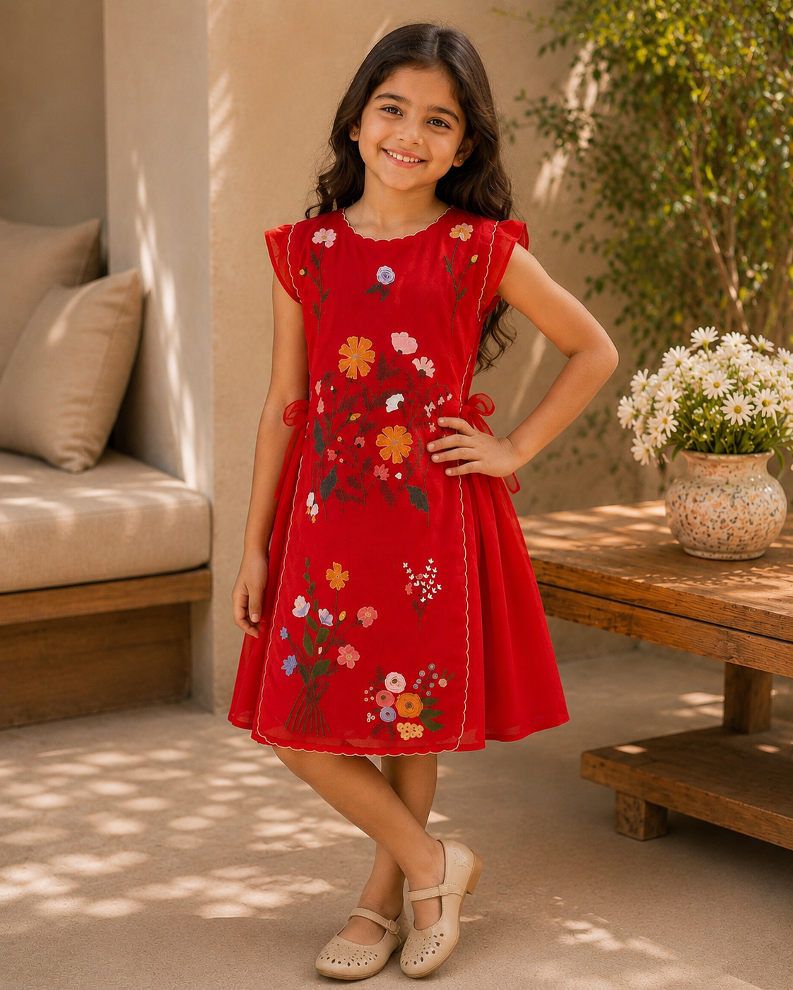 RED REVERIE TWINNING DRESS