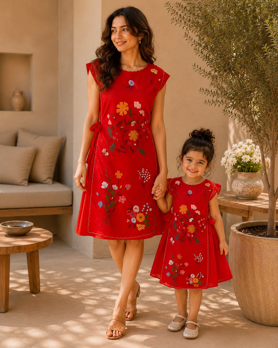 RED REVERIE TWINNING DRESS