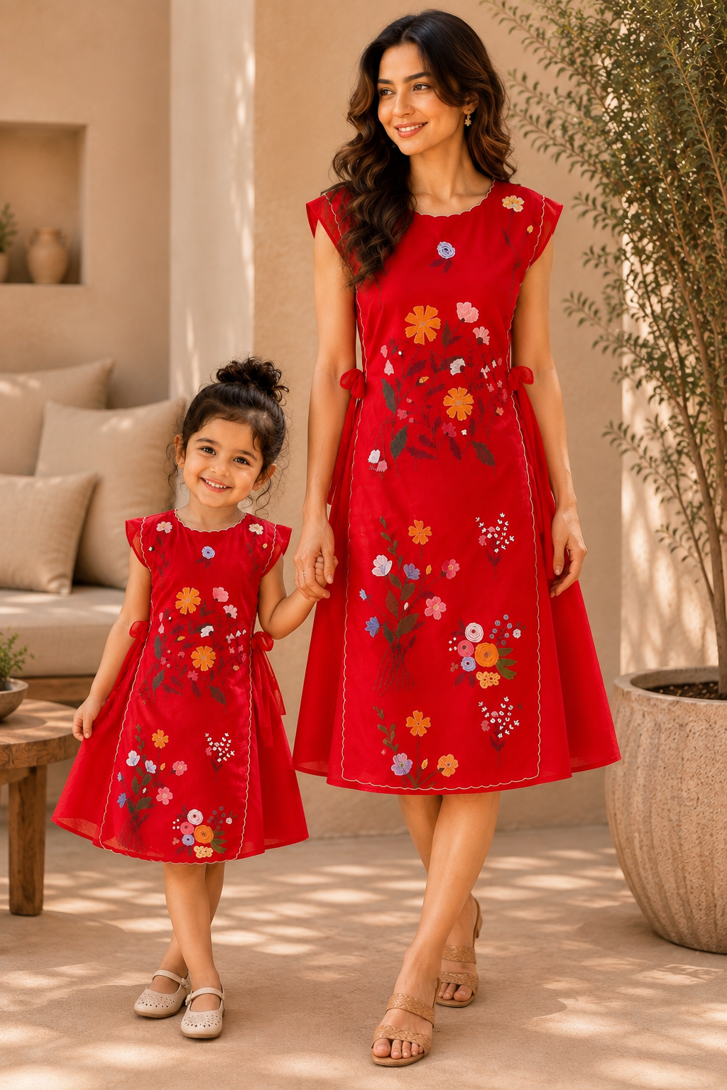 RED REVERIE TWINNING DRESS