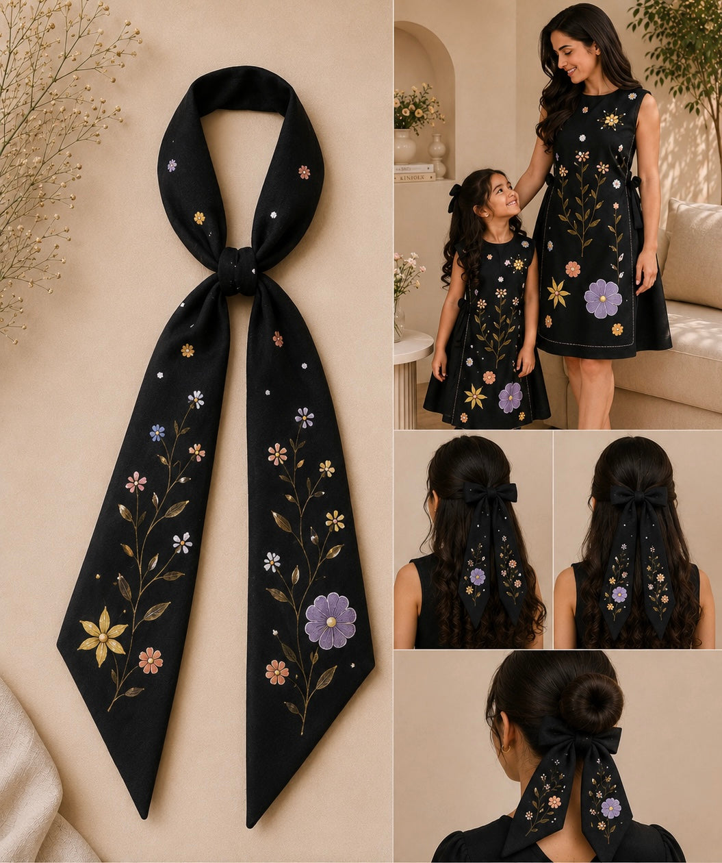 BLACK HAND-PAINTED  HAIR TIE